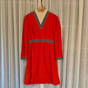 Vintage 60s Orange Long Sleeve Dress with Black White Accents Union Made